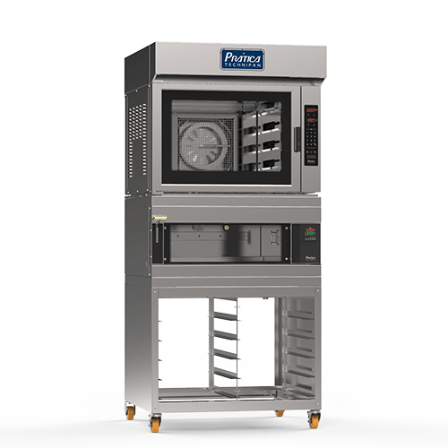Un horno de acero inoxidable con un ventilador en la parte superior.