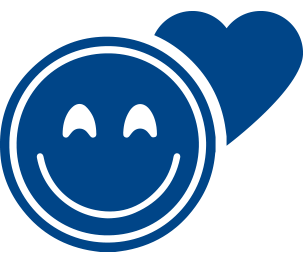 Una cara sonriente azul con un corazón detrás.