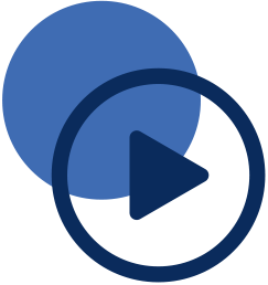 Blue circle overlapping a video play button.