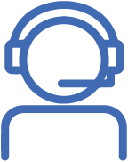 Blue outline of a person wearing a headset, for customer service.