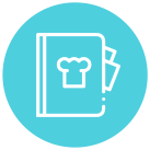 A line icon of a cookbook with a chef 's hat on it.