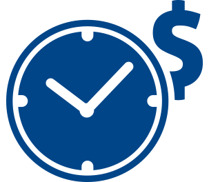 Un reloj azul con un signo de dólar al lado.