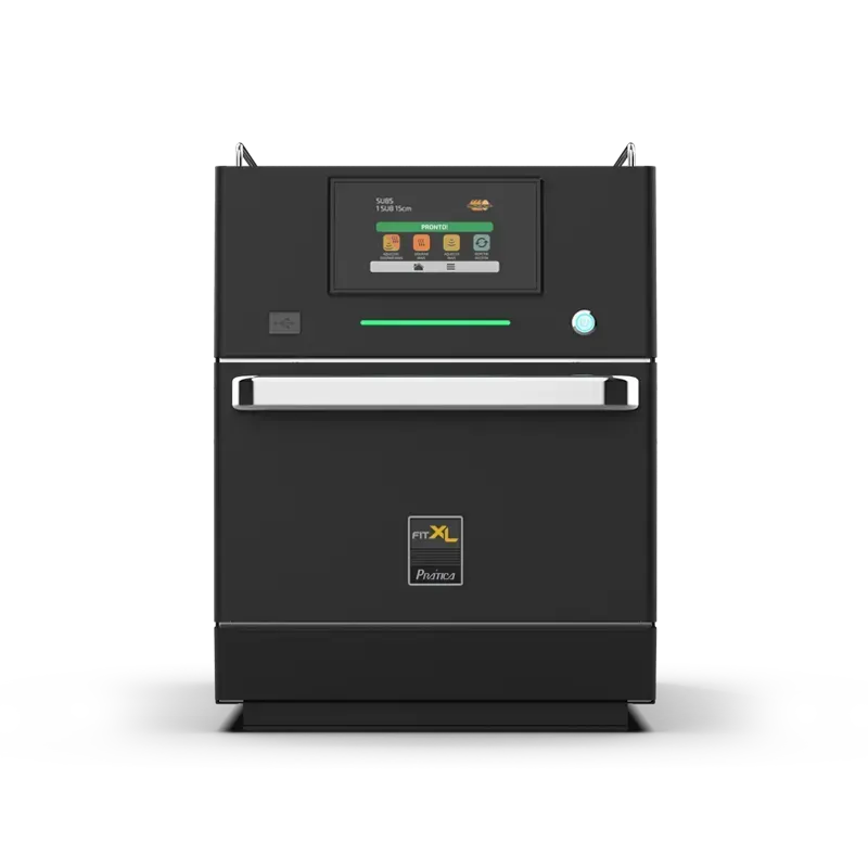 Una caja negra con una pantalla encima sobre un fondo blanco.