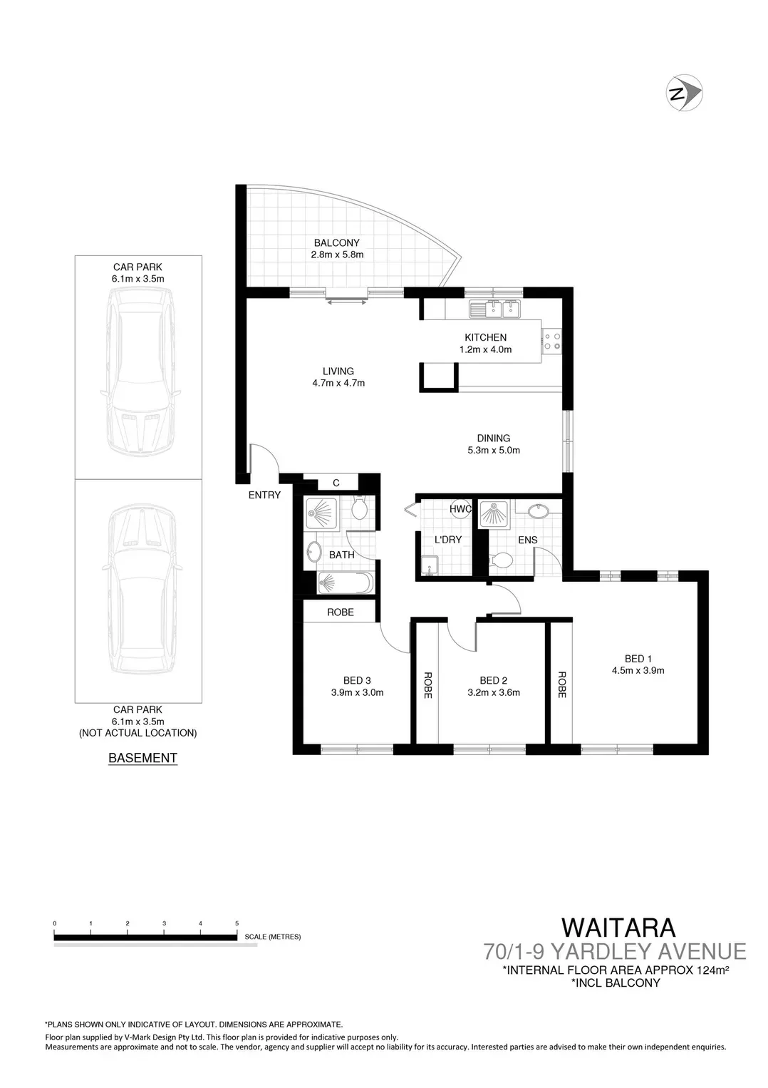 Black-and-white floor plan of a house with room labels, dimensions, and a car parking area.