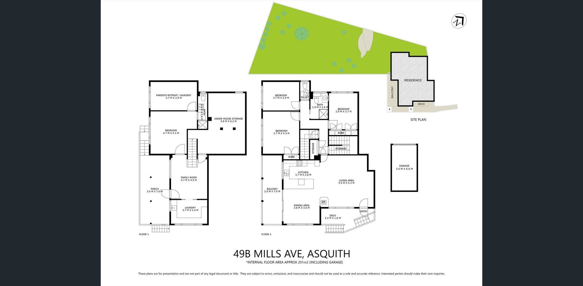 Annotated black-and-white floor plan with a large green highlighted area at the top.