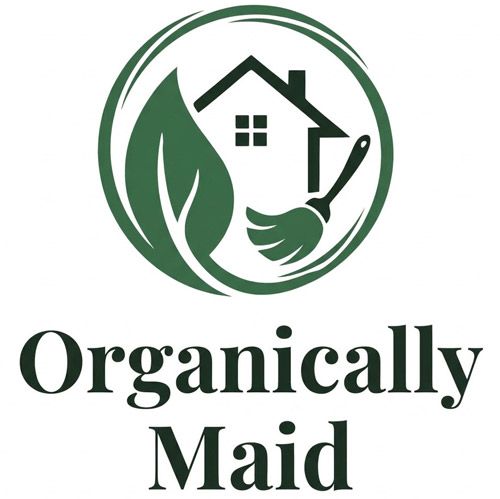 Organically Maid logo with green leaf, yellow drop, and “Essential Oil Home Cleaning” text