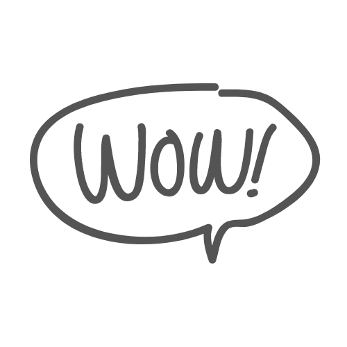 Gray speech bubble with the word “Wow!” in handwritten text