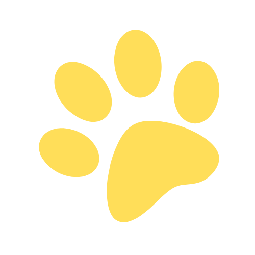 Yellow paw print icon on a white background