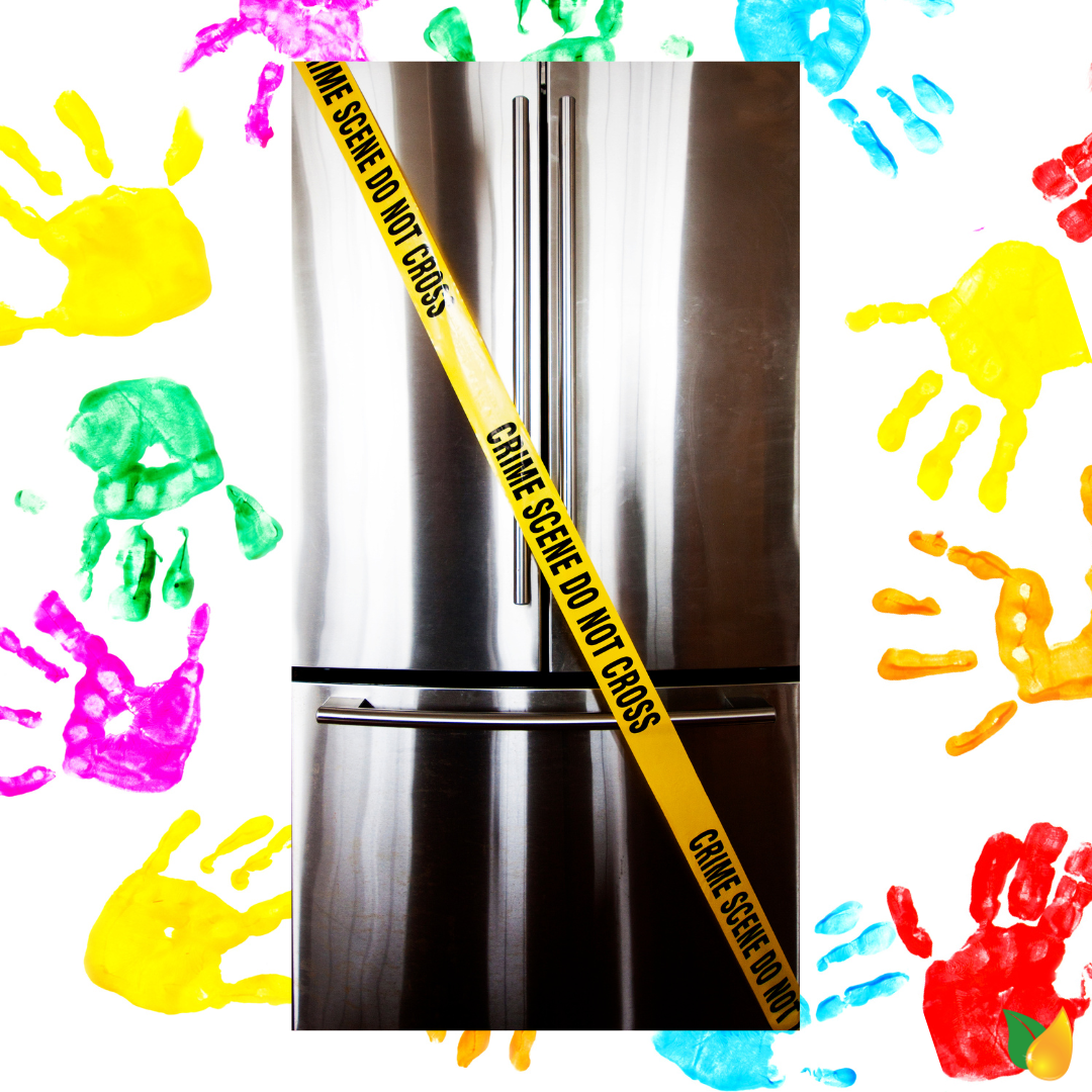 A stainless steel refrigerator wrapped in yellow