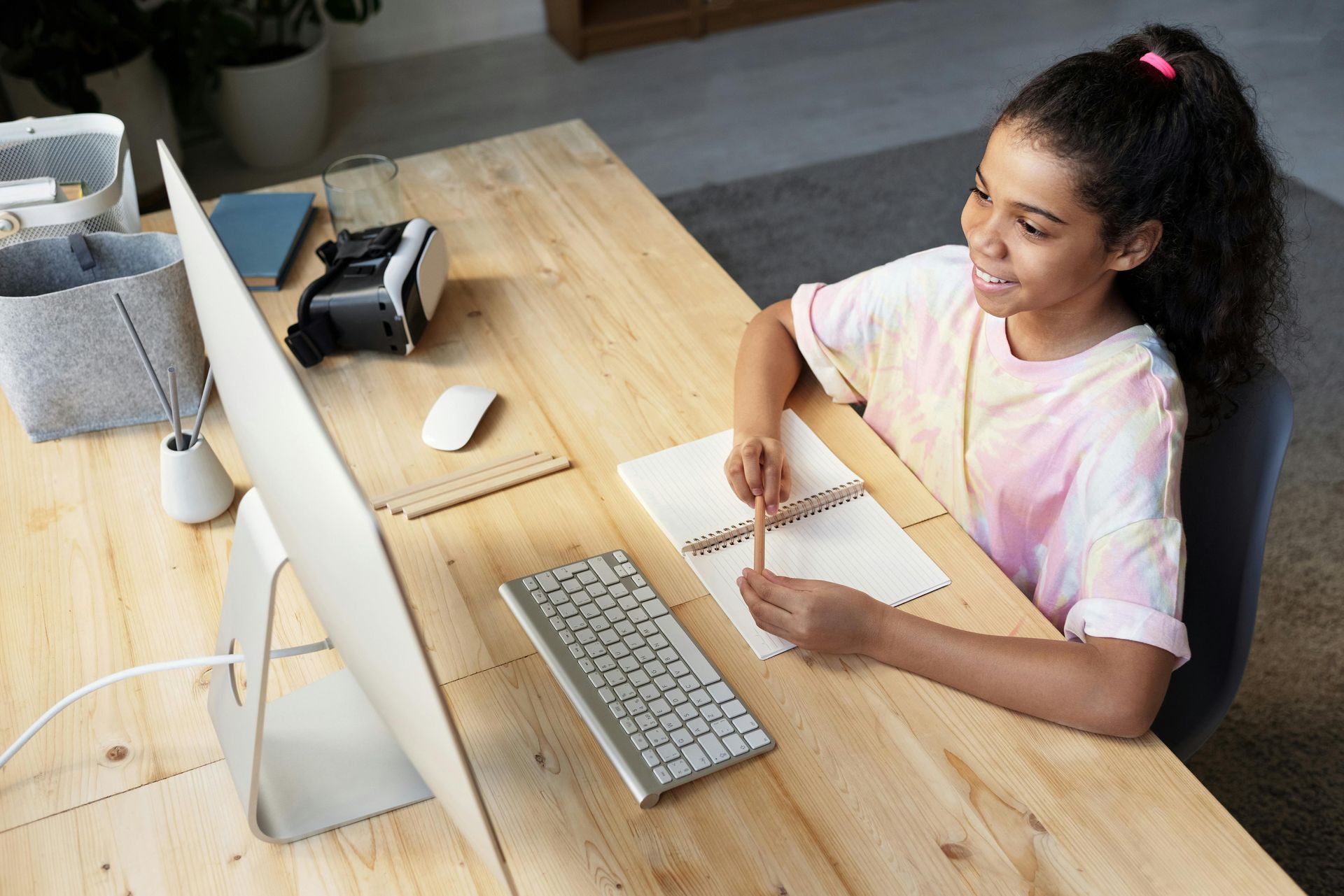 girl on a clean study table