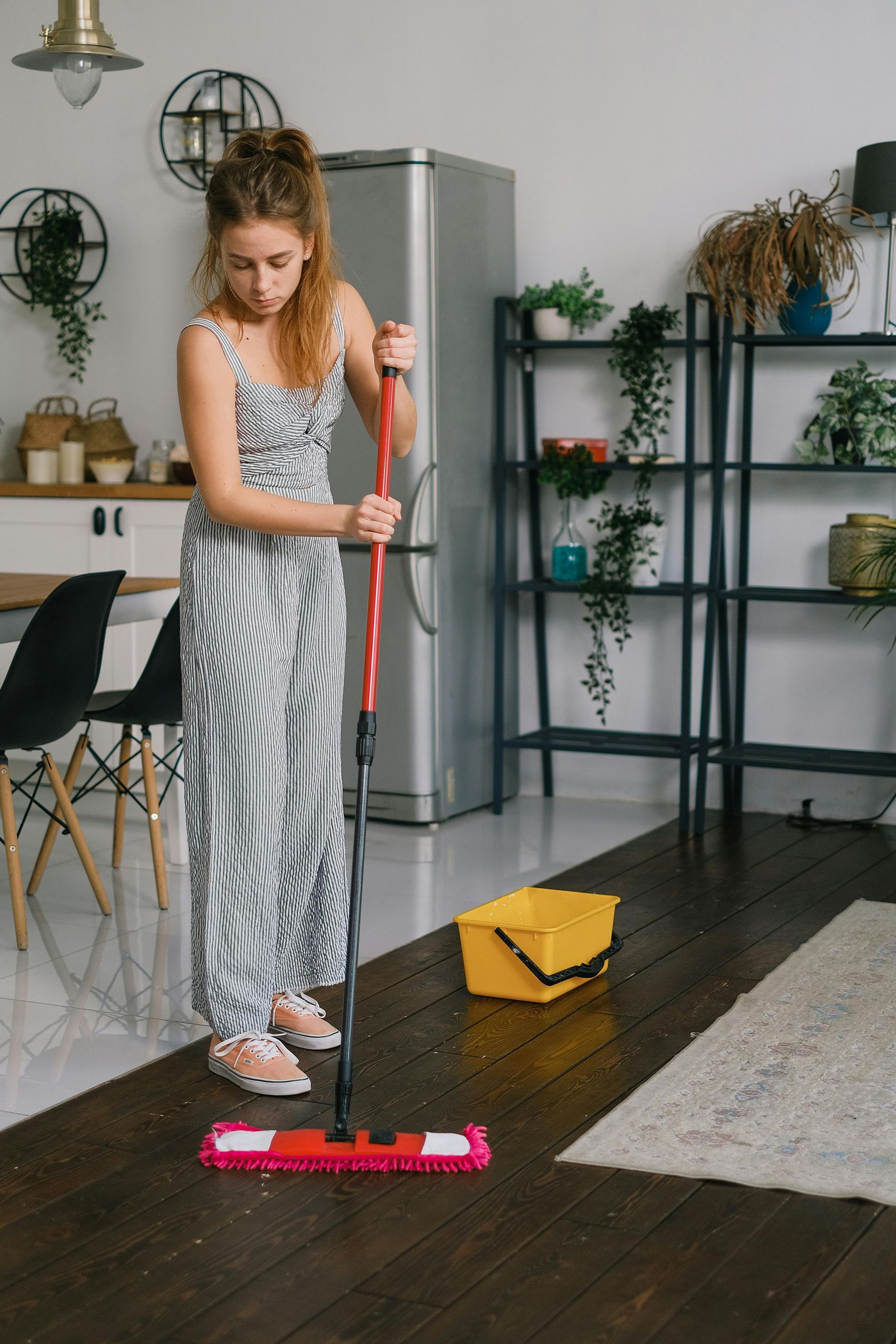 cleaning living room