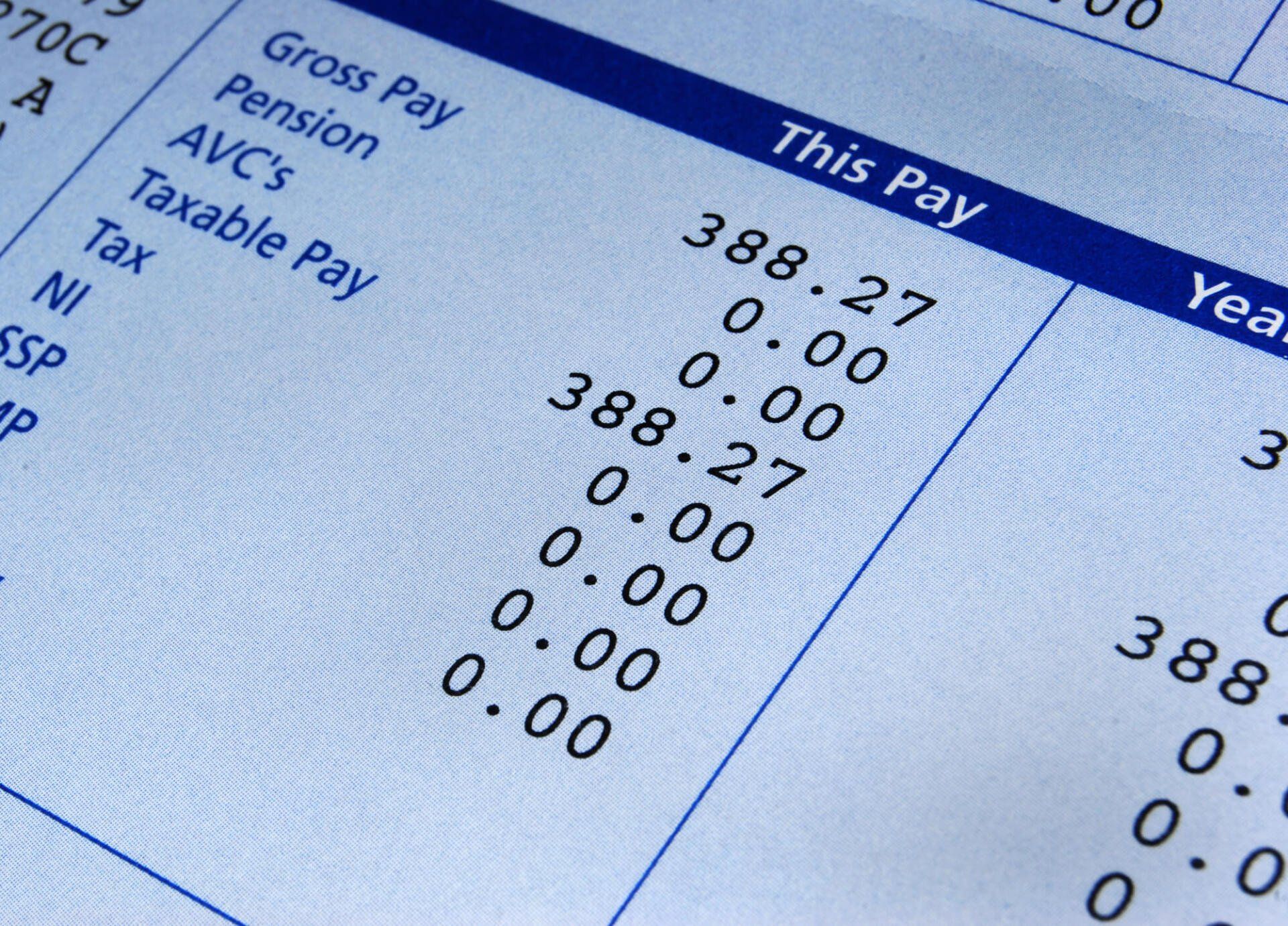 Close up of a pay slip