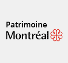 Un logo pour patrimoine montréal avec un trèfle sur fond blanc.