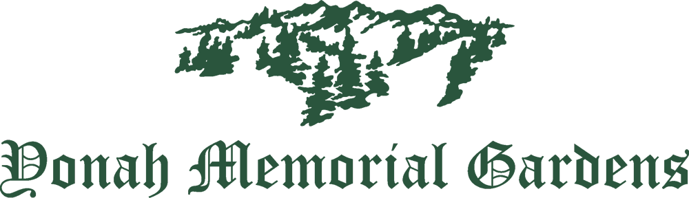 The logo for donah memorial gardens has a picture of trees on it