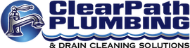 Logo for ClearPath Plumbing with a faucet and wave graphic.
