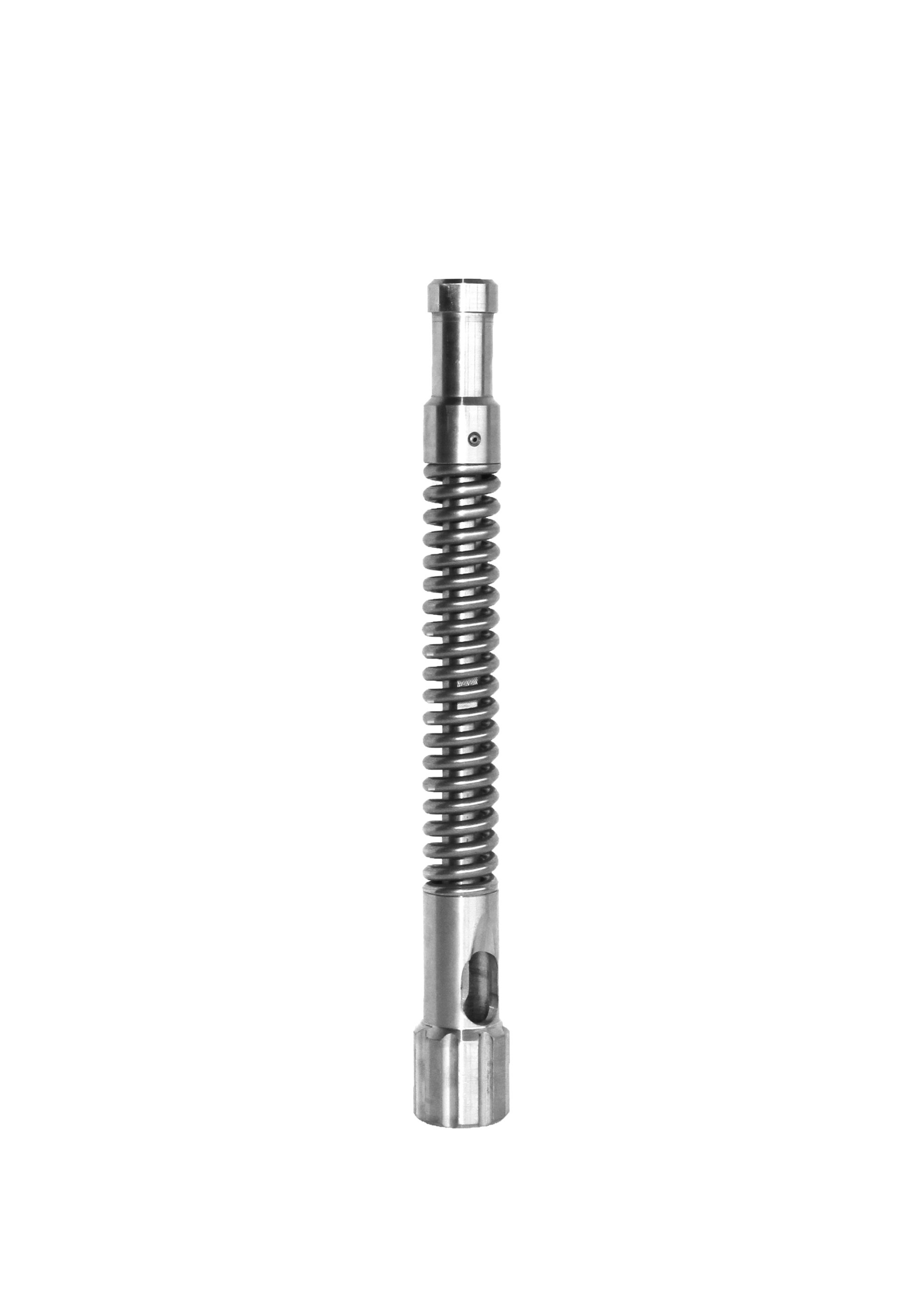 Metal spring assembly with cylindrical ends and a flexible coiled center.