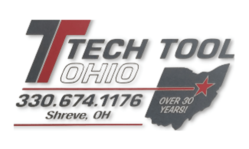 Logo for Tech Tool Ohio: Black and red text on white, with Ohio outline and phone number.