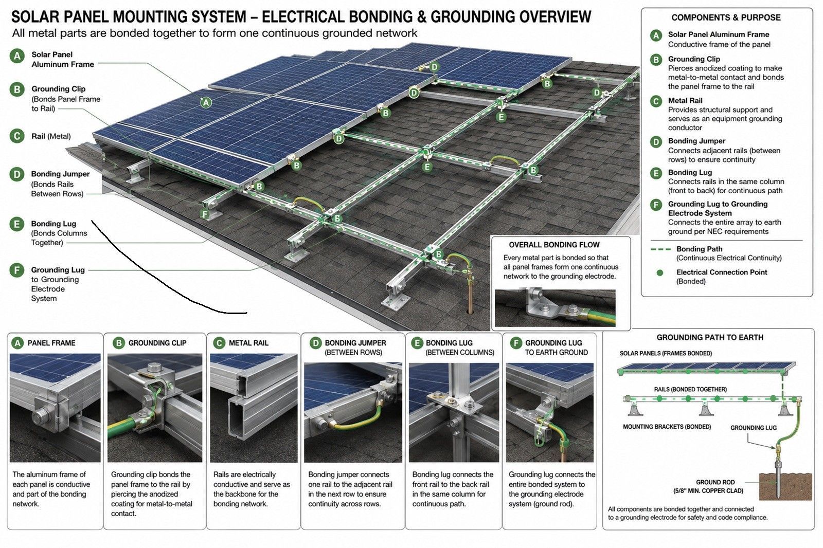 Solar panel catching fire on a rooftop, flames and smoke rising from the damaged panel.