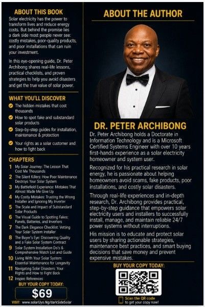 Book back cover with author photo, synopsis, chapter list, and QR code on black and gold layout