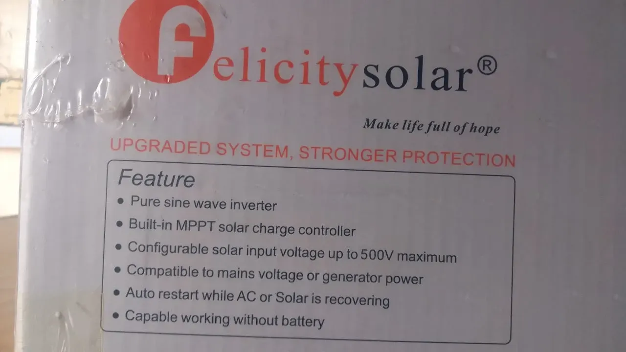 Felicitysolar product label on pink packaging with feature list and logo