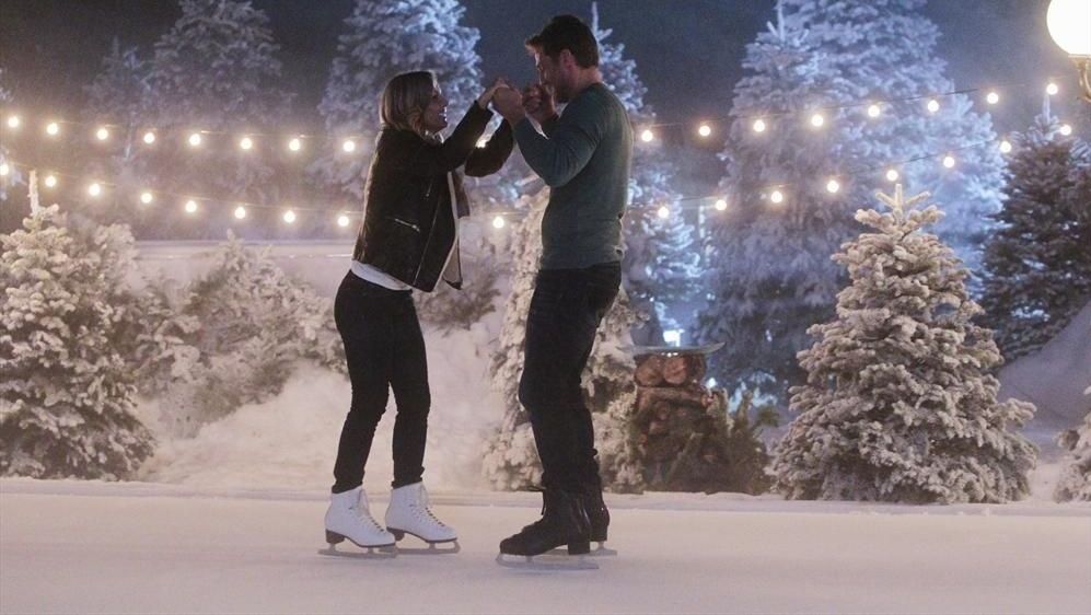 two people in biodegradable fake snow