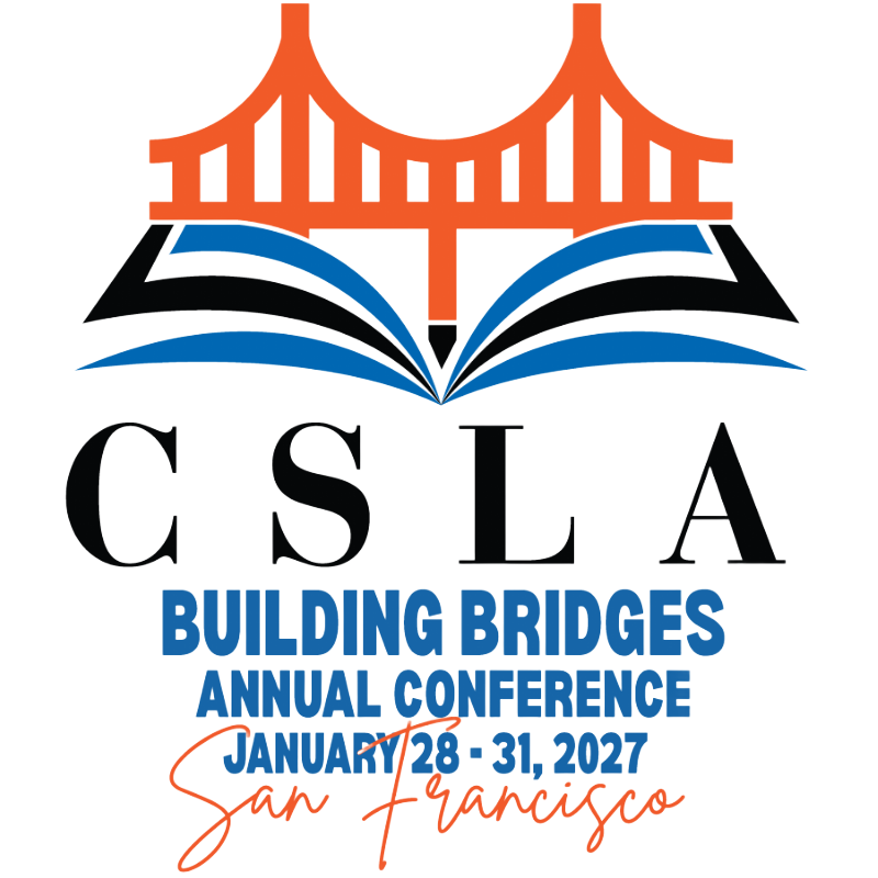 UPdated CSLA LOGO 26 (2) (1) CSLA annual conference logo: open book with California outline, poppies, and text