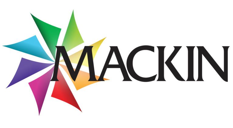 MACKIN logo with a colorful, starburst-like design in front of the word.