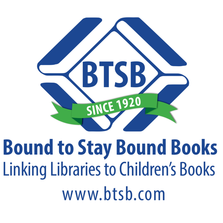 Logo for Bound to Stay Bound Books. Blue and white graphic with text