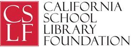Logo of the California School Library Foundation; a red square with