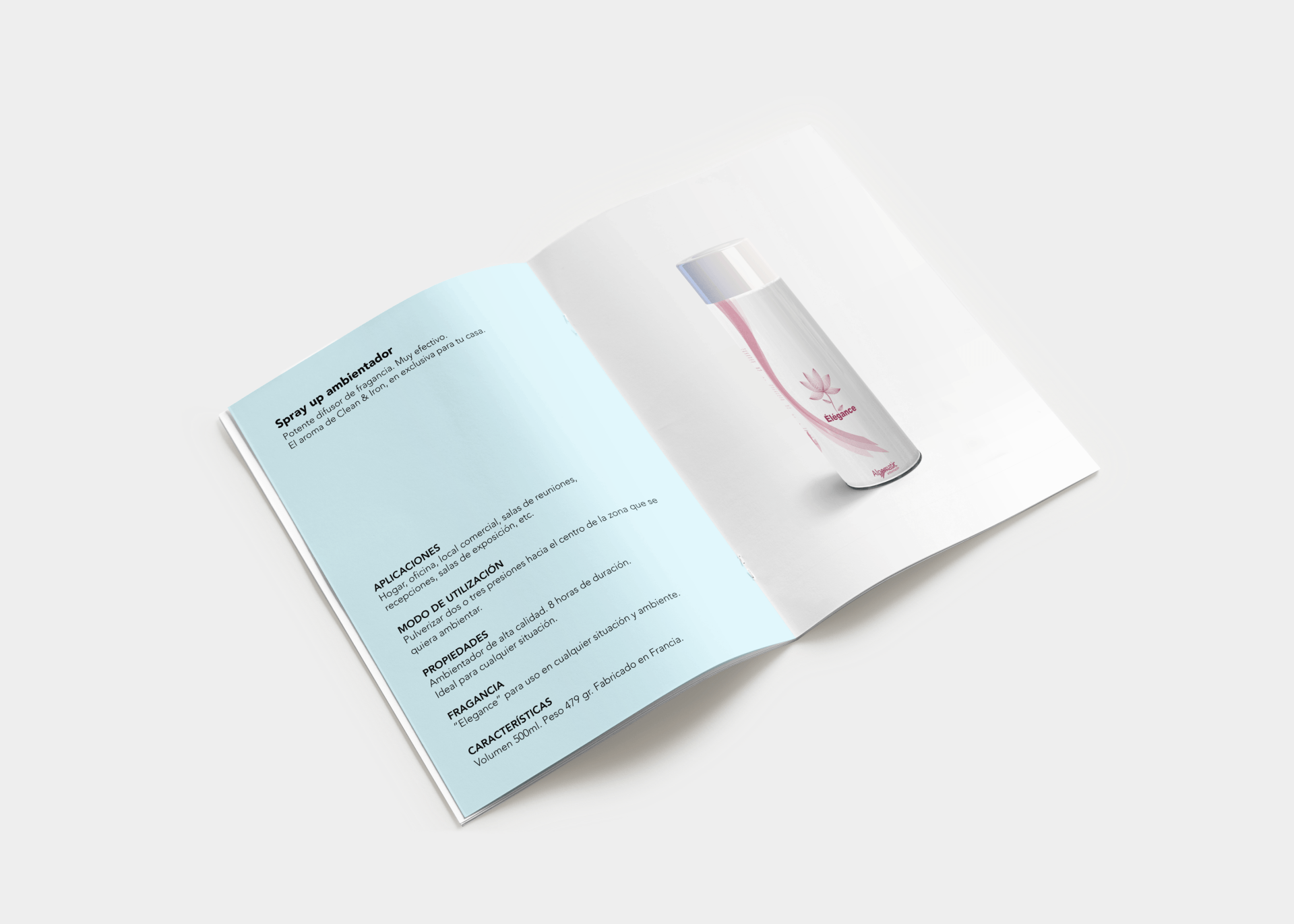 Un libro está abierto en una página que tiene una imagen de una botella. Mersi Studio