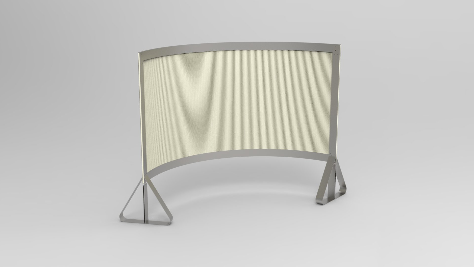 Un modelo 3D de una pantalla curva sobre un fondo blanco. Mersi Studio