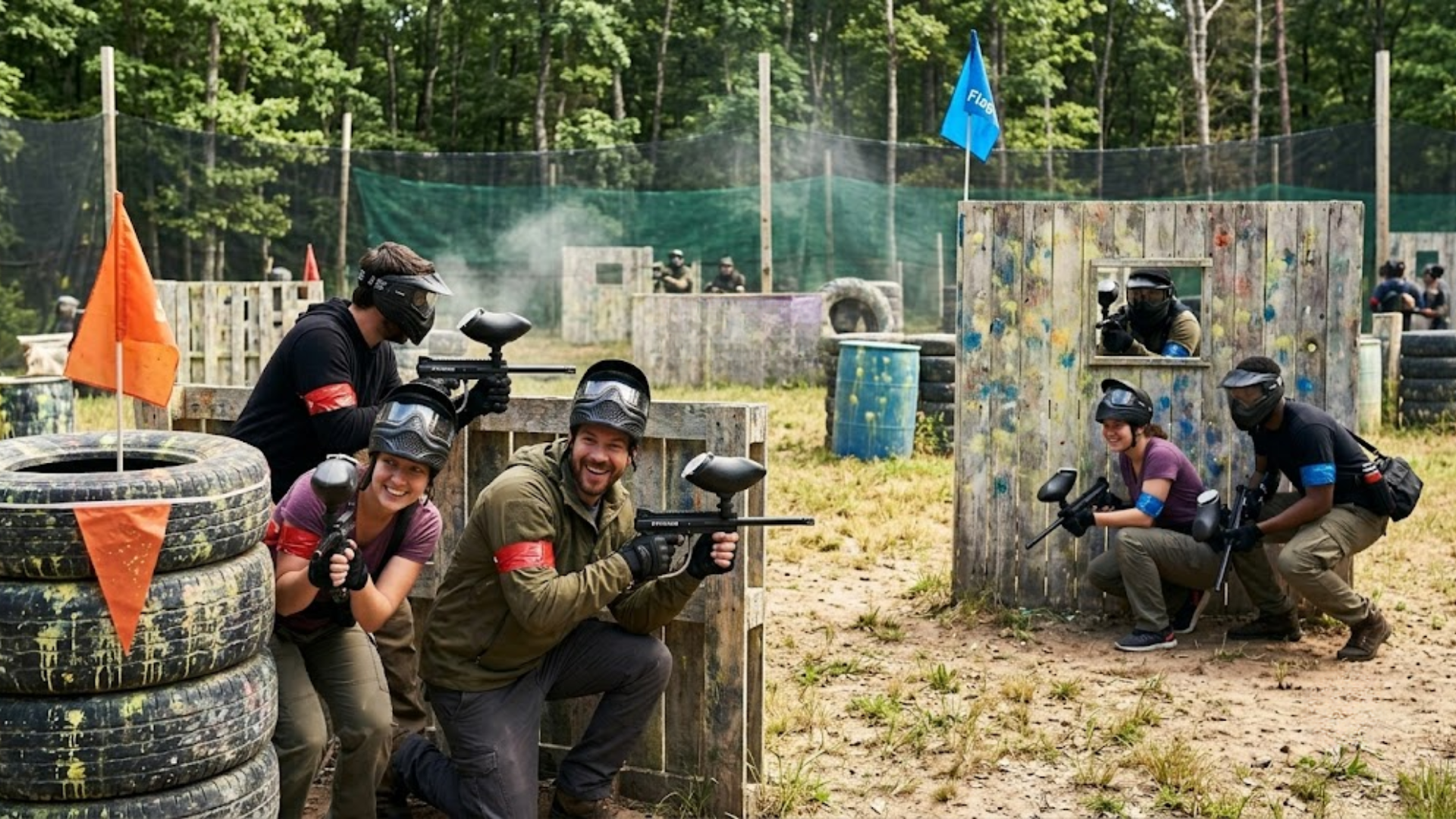 group games at a summer paintball party