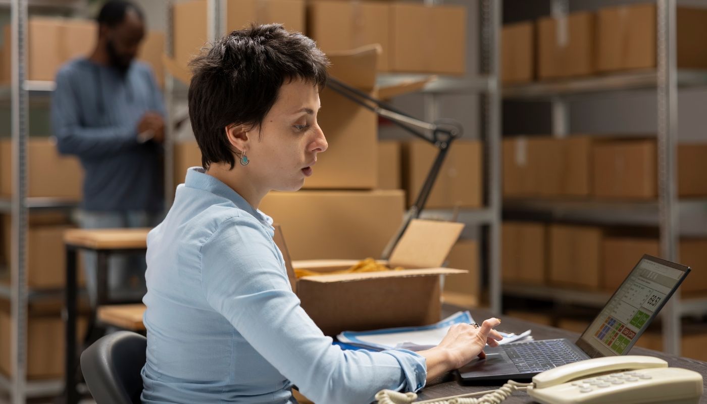 Female worker overseeing custom orders, logistics, and product handling while managing the challenges of owning a franchise. 