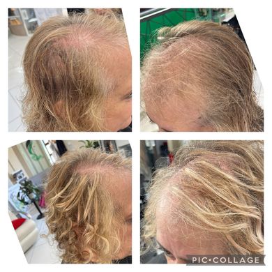 Una donna con lunghi capelli biondi e rosa