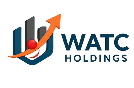 Altitude Technology Consulting Logo for WATC Holdings, featuring a blue and grey stylized graphic with an orange arrow pointing upwards, next to text.