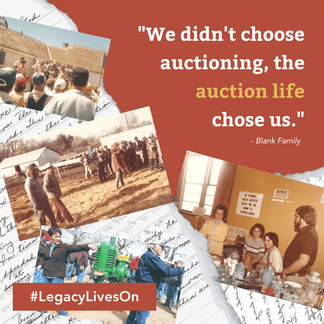 Collage of auction photos with quote