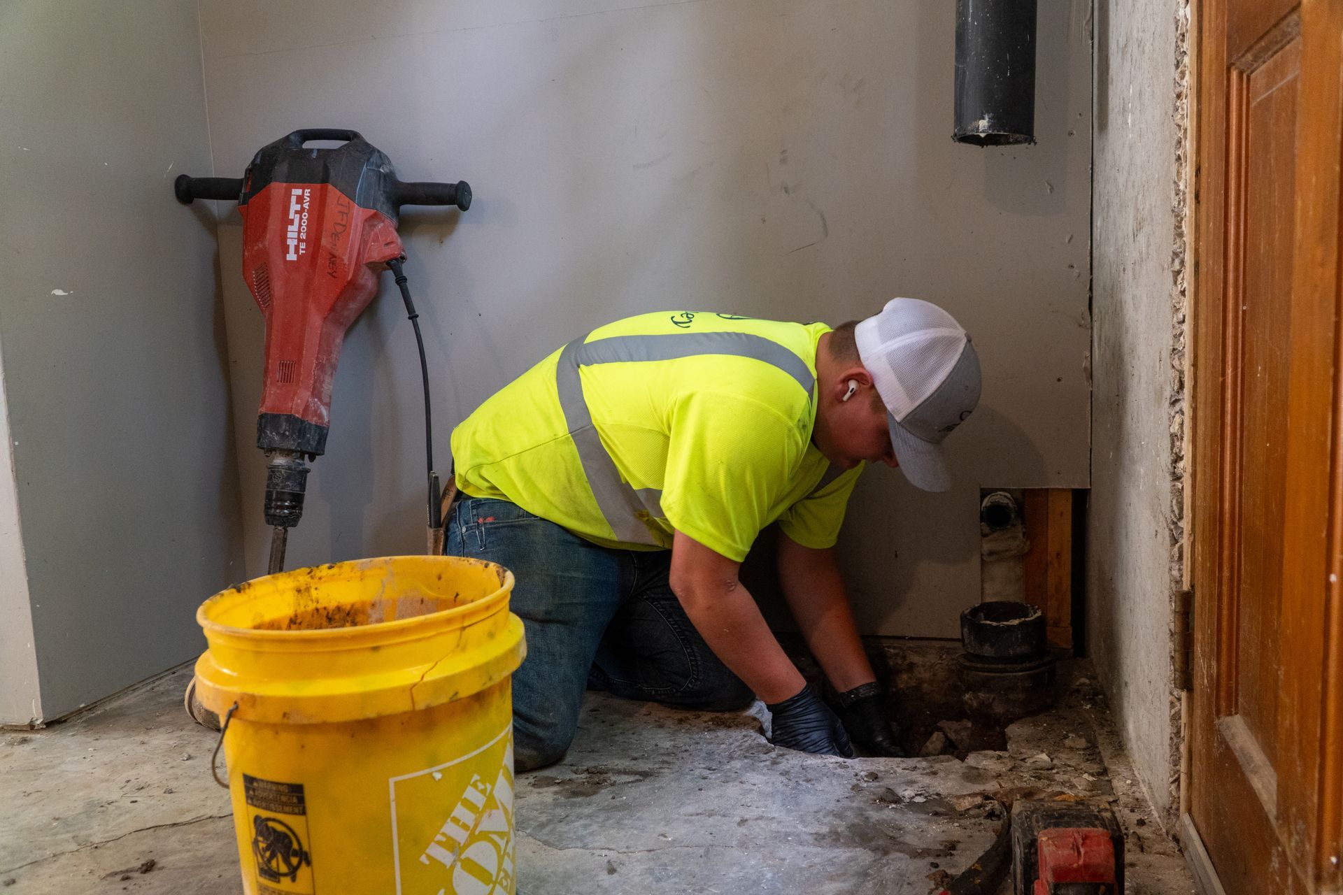 J.F. Denney plumbing technicians performing a sewer camera inspection in the Kansas City metro area