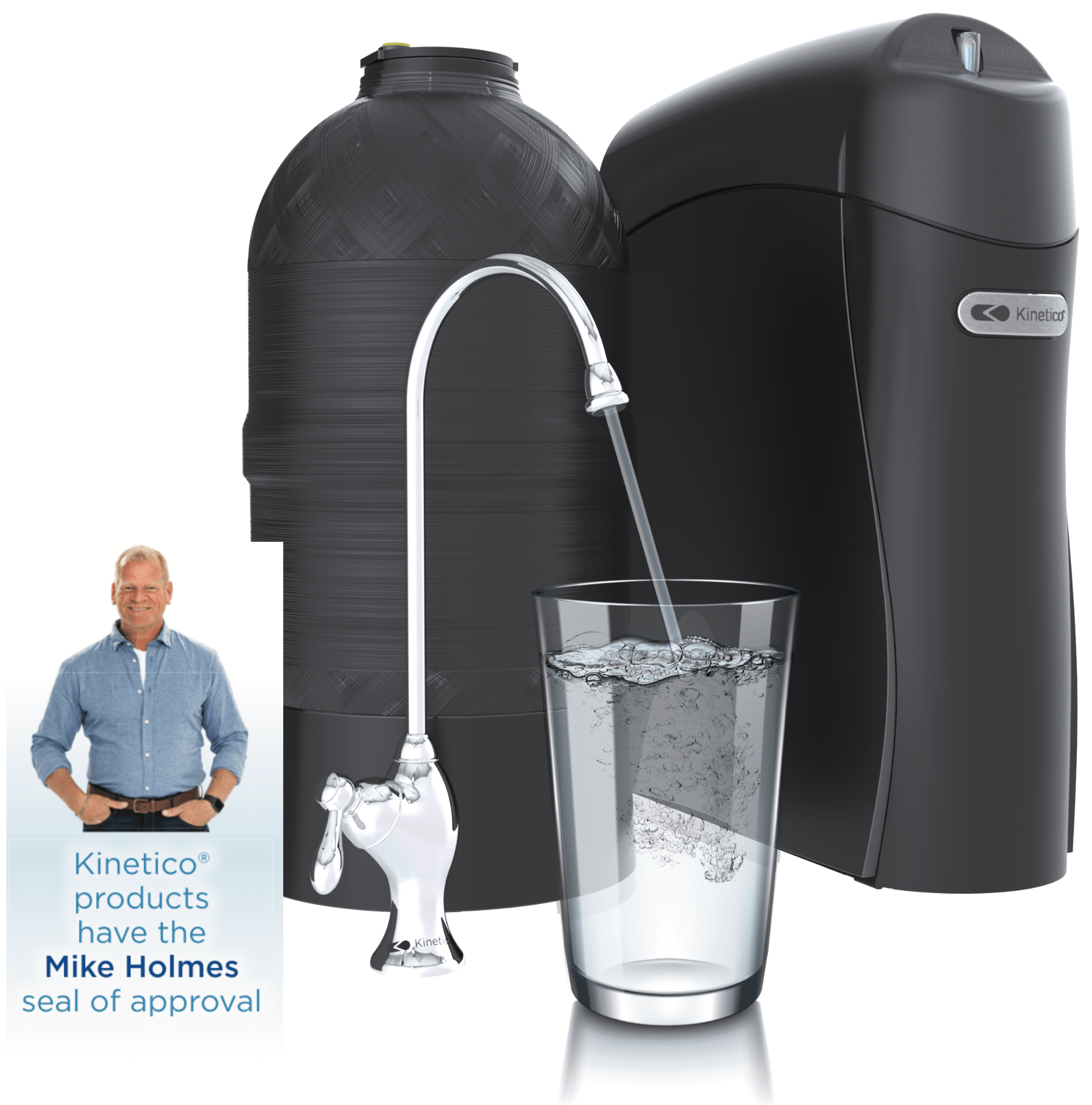A man is pouring water from a faucet into a glass.
