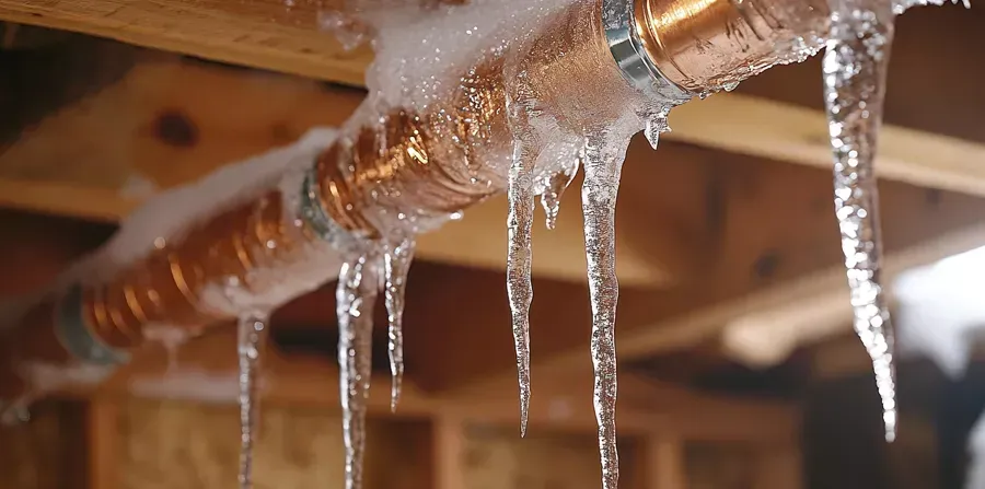 Close-up image of a frozen pipe