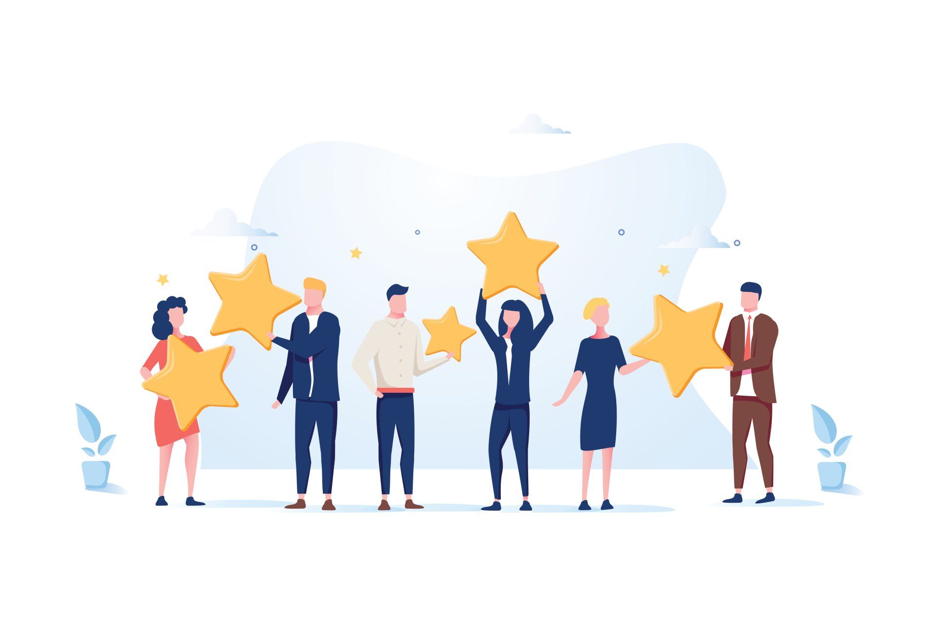 A group of people are holding up stars in their hands.