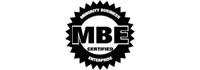 MBE certified black starburst logo on white background