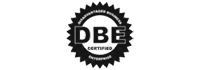 DBE Certified black seal logo on a white background