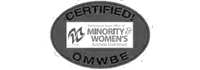 Certified Minority Women's Business Enterprise (OMWBE) oval logo with black and white text