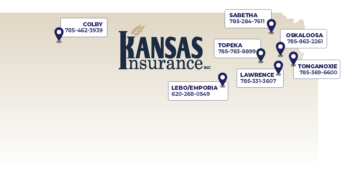 Colby, Sabetha, Oskaloosa, Tonganoxie, Lawrence, Topeka, Emporia, Lebo placed on the state of Kansas