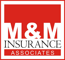 the logo for m & m insurance associates is red and white .