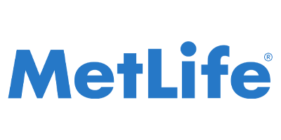 the metlife logo is blue and white on a white background .