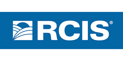 a blue and white logo for rcis on a white background .