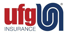 a red , white and blue logo for ufg insurance .