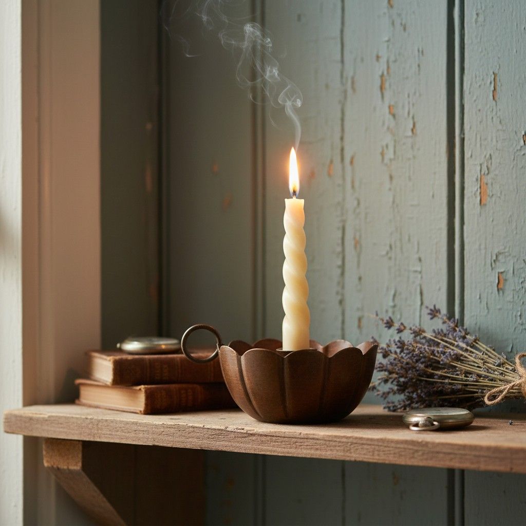 Recreate a vintage classic look with this handmade Scalloped Antique Brass Effect Candle Holder with a cute finger hold to add a nostalgic touch