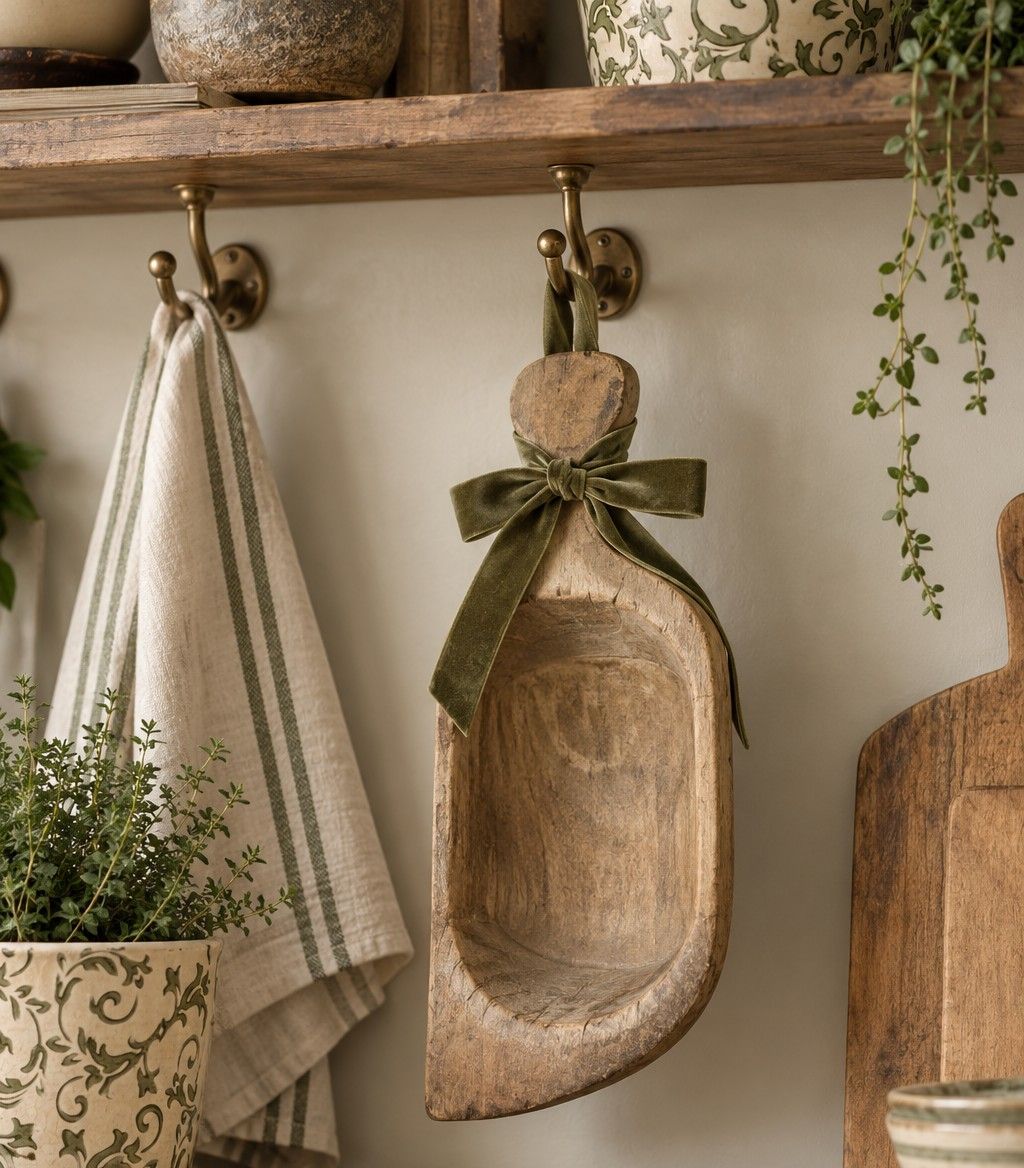 Beautifully weathered and full of rustic charm, these vintage hand-carved wooden flour and grain scoops are wonderful reminders of traditional farmhouse life. With their beautifully aged wood, natural patina and distinctive hand-carved shapes, these primitive wooden scoops bring warmth, texture and a sense of history to a country cottage or modern farmhouse interior.
